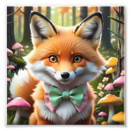 Cute Fox med en Grönt och Rosa båge Fototryck