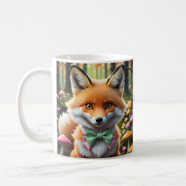 Cute Fox med en Grönt och Rosa båge Kaffemugg