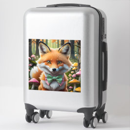 Cute Fox med en Grönt och Rosa båge Klistermärken