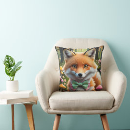 Cute Fox med en Grönt och Rosa båge Kudde