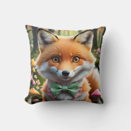 Cute Fox med en Grönt och Rosa båge Kudde