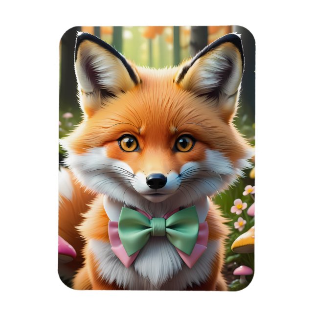 Cute Fox med en Grönt och Rosa båge Magnet (Vertikal)
