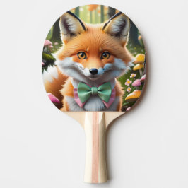 Cute Fox med en Grönt och Rosa båge Pingisracket