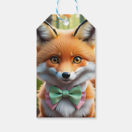 Cute Fox med en Grönt och Rosa båge Presentetikett