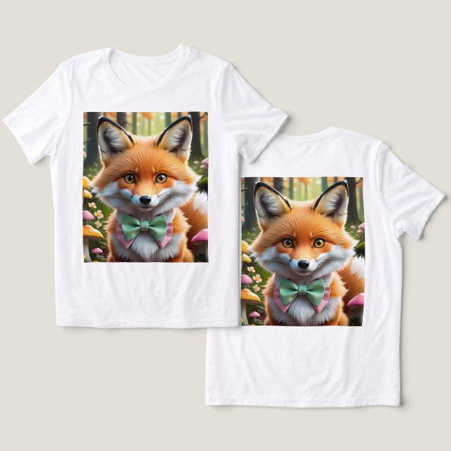 Cute Fox med en Grönt och Rosa båge T Shirt (Design fram och bak)