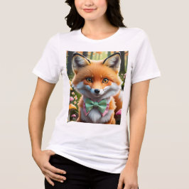 Cute Fox med en Grönt och Rosa båge T Shirt