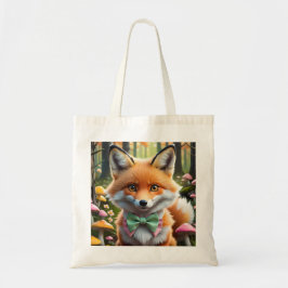Cute Fox med en Grönt och Rosa båge Tygkasse