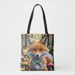 Cute Fox med en Grönt och Rosa båge Tygkasse
