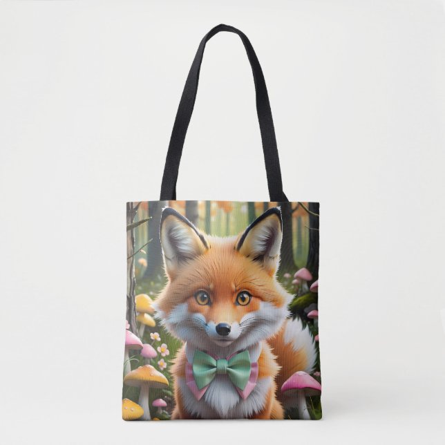 Cute Fox med en Grönt och Rosa båge Tygkasse (Framsida)