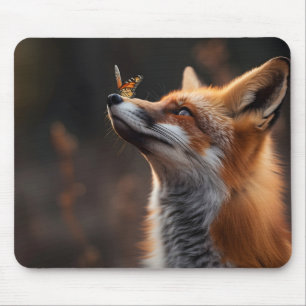 Cute fox med fjäril sitta på näsan musmatta