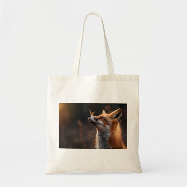 Cute fox med fjäril sitta på näsan tygkasse (Framsidan)