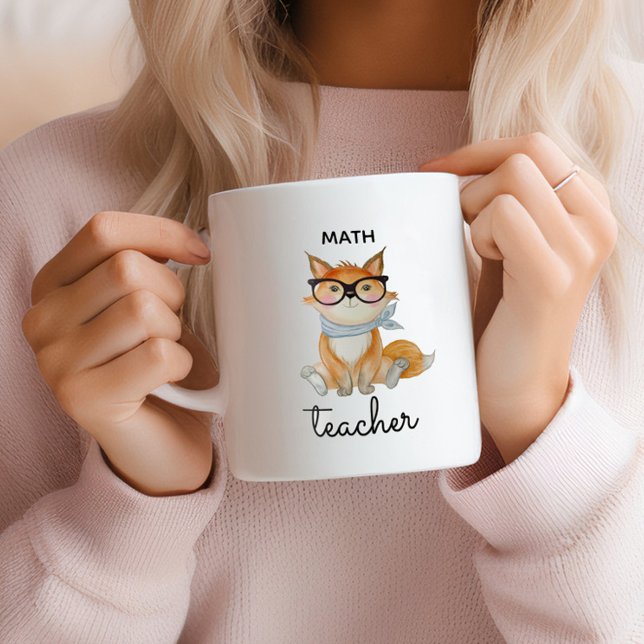 Cute Fox med Glass Math Teacher Anpassningsbar Två-Tonad Mugg (Skapare uppladdad)