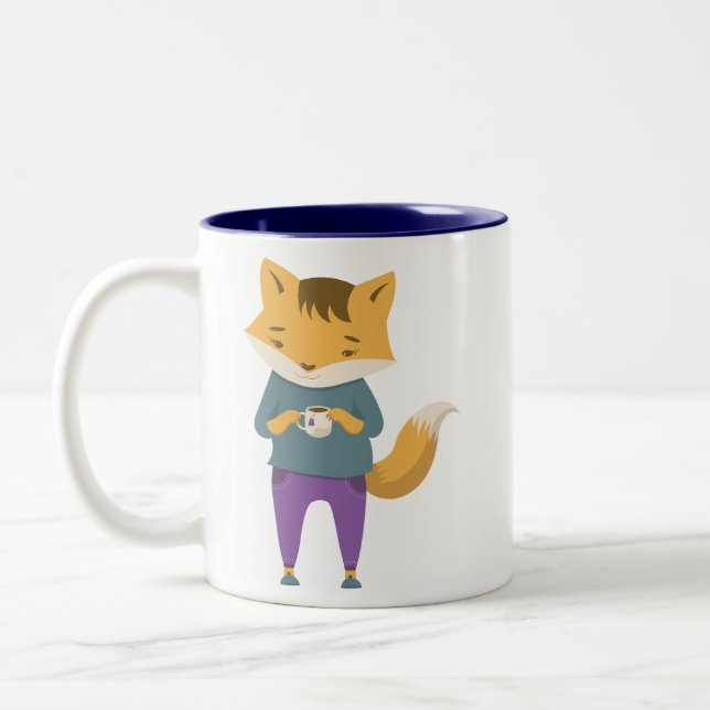Cute fox med kopp i te (Vänster)