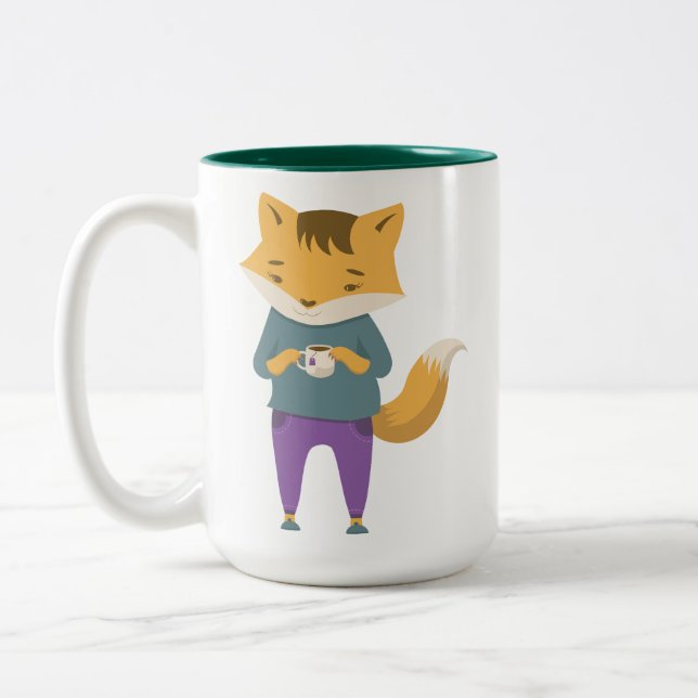 Cute fox med kopp i te (Vänster)