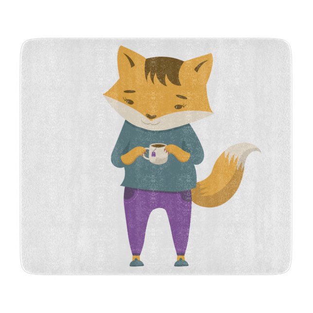 Cute fox med kopp i te (Framsidan)