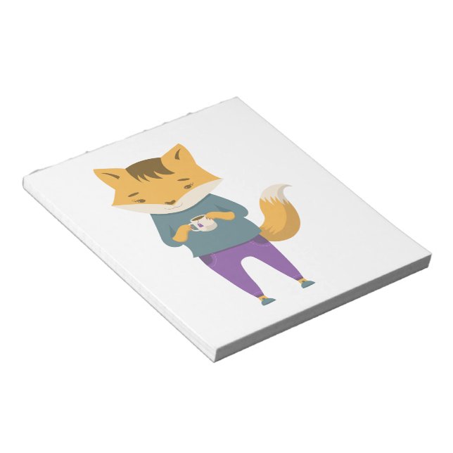Cute fox med kopp i te anteckningsblock (Vinklad)