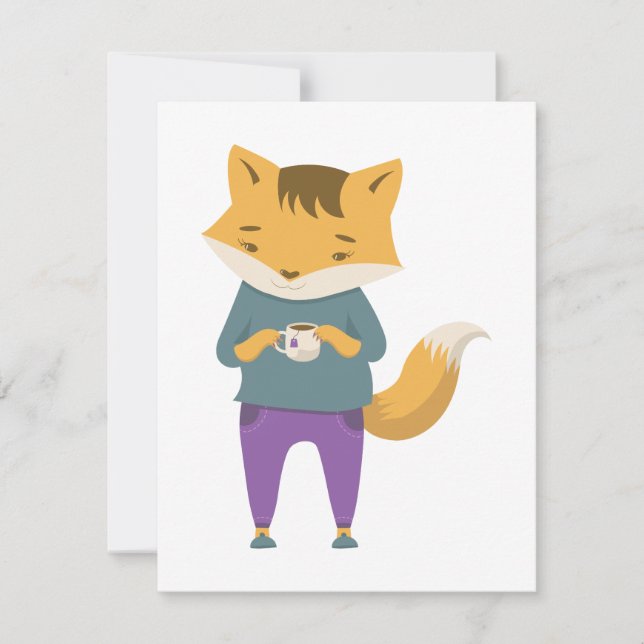 Cute fox med kopp i te anteckningskort (Framsida)