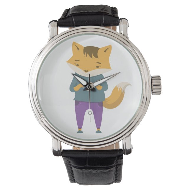 Cute fox med kopp i te armbandsur (Framsida)
