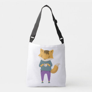 Cute fox med kopp i te axelväska
