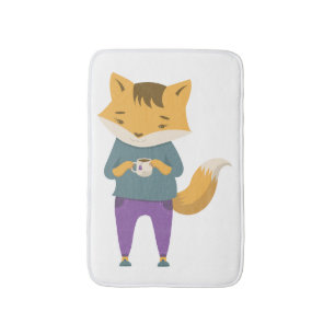 Cute fox med kopp i te badrumsmatta