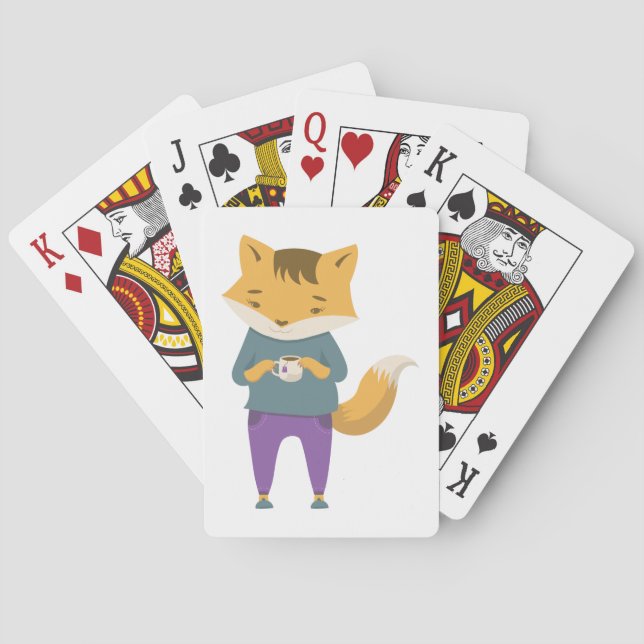Cute fox med kopp i te casinokort (Baksidan)