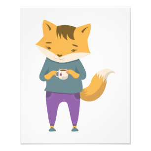 Cute fox med kopp i te fototryck