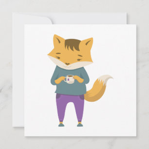 Cute fox med kopp i te julkort