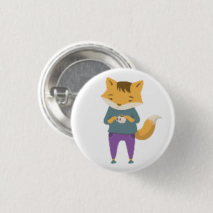 Cute fox med kopp i te knapp