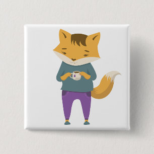Cute fox med kopp i te knapp