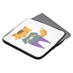 Cute fox med kopp i te laptop fodral