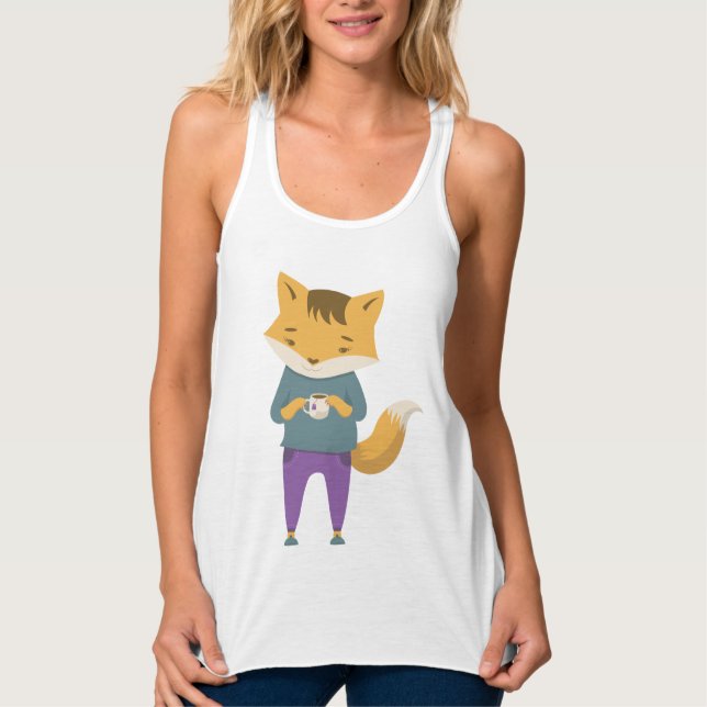 Cute fox med kopp i te linne med racerback  (Framsida)
