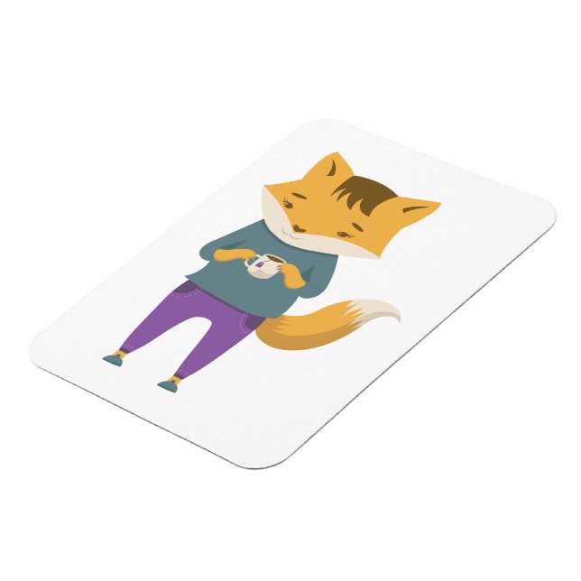 Cute fox med kopp i te magnet (Vänstra Sidan)