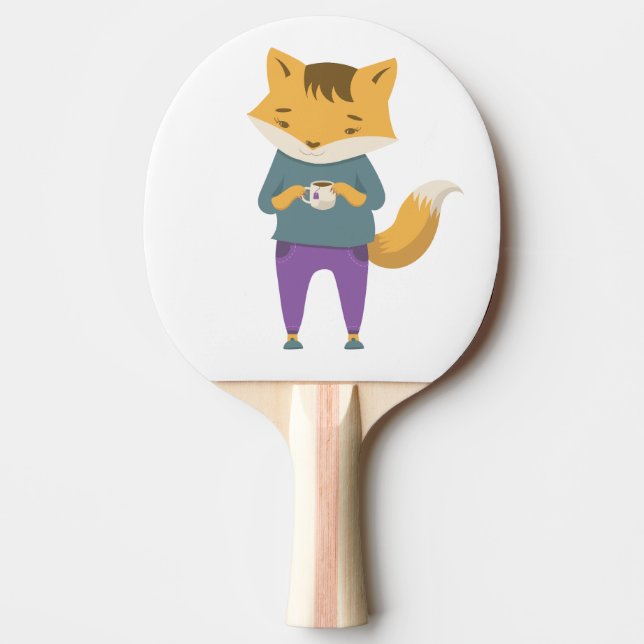 Cute fox med kopp i te pingisracket (Framsidan)