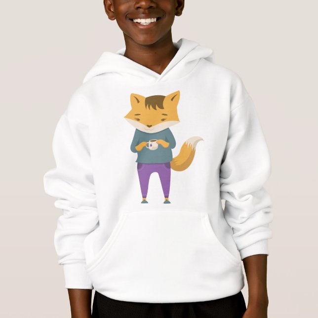 Cute fox med kopp i te t shirt (Framsida)