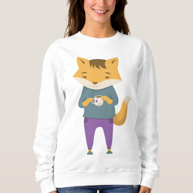 Cute fox med kopp i te t shirt (Framsida)