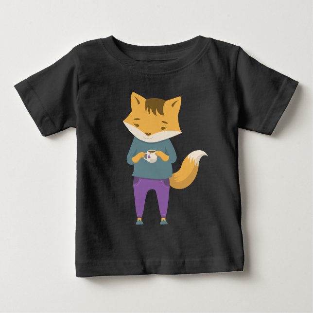 Cute fox med kopp i te t shirt (Framsida)