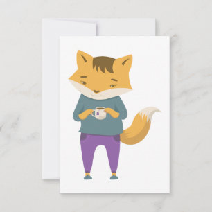 Cute fox med kopp i te tack kort