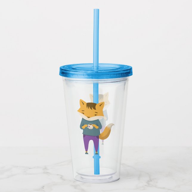 Cute fox med kopp i te take away mugg (Framsida)