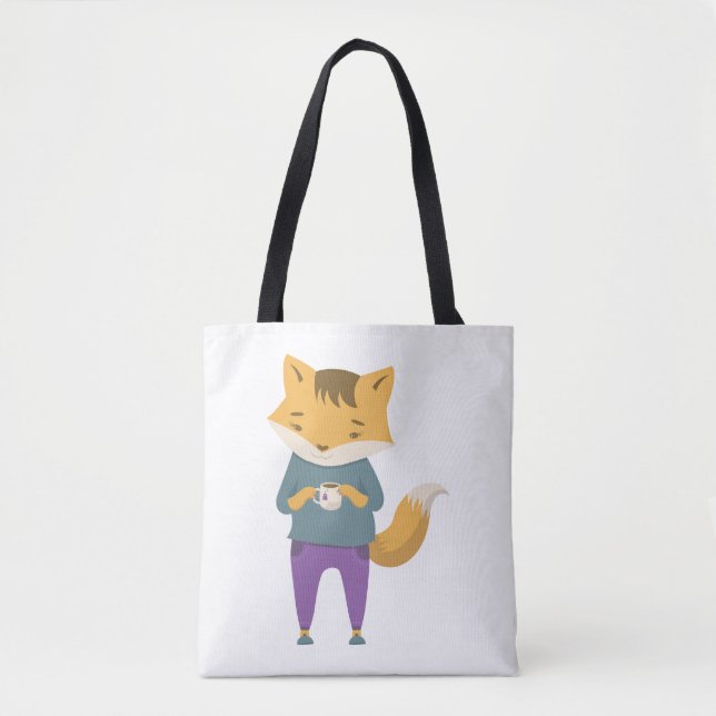 Cute fox med kopp i te tygkasse (Framsida)