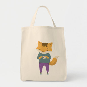 Cute fox med kopp i te tygkasse
