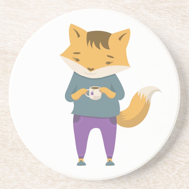 Cute fox med kopp i te underlägg (Framsidan)