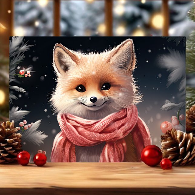 Cute Fox med Scarf-jul Helgkort (Skapare uppladdad)
