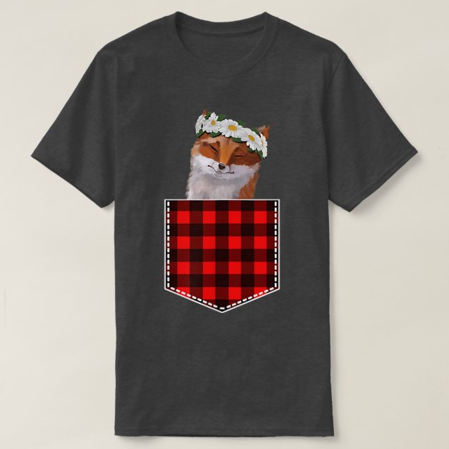 Cute Fox med solblommor som håller sig ur fickan T Shirt (Design framsida)