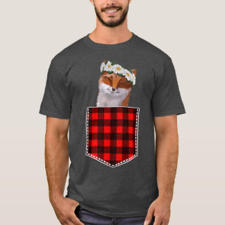 Cute Fox med solblommor som håller sig ur fickan T Shirt