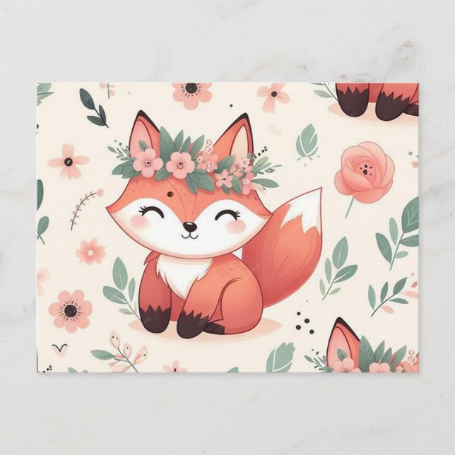 Cute fox med sömlös mönster helg vykort (Framsida)