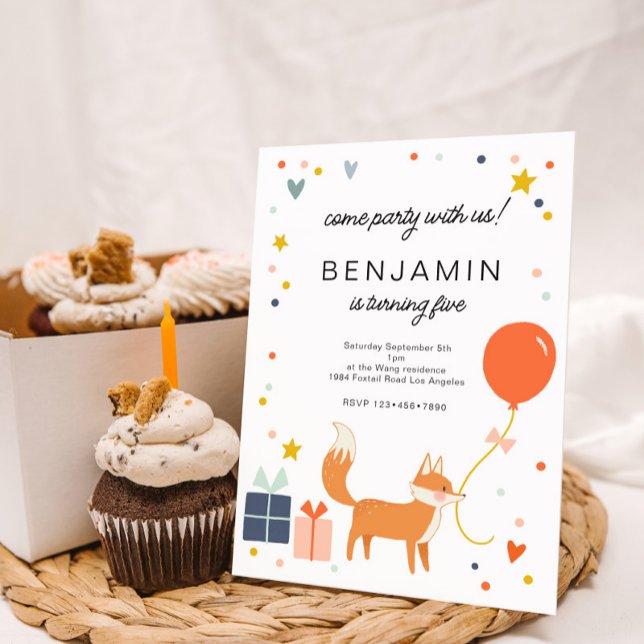 Cute Fox Modern Children's Birthday-inbjudan Inbjudningar (Skapare uppladdad)
