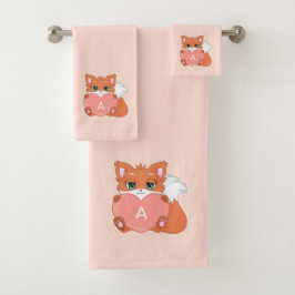Cute Fox & Monogram på Rosa med lätt korall