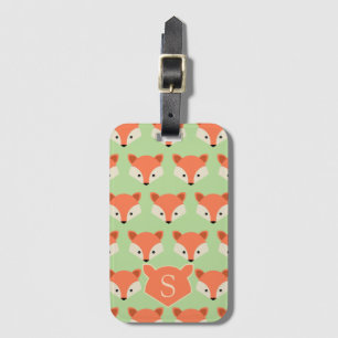 Cute Fox Mönster på Grönt Monogram Bagagebricka