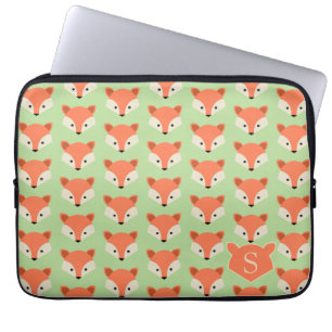 Cute Fox Mönster på Grönt Monogram Laptop Fodral