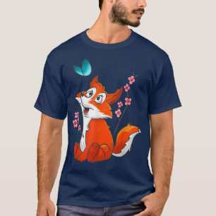 Cute Fox och Flower Graphics Japansk Cherry-Blomma T Shirt